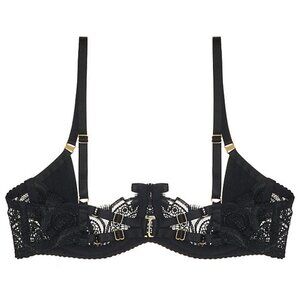 Bordelle Nami Guipure Open Ouvert Wire Bra Black lace 24k gold M Medium